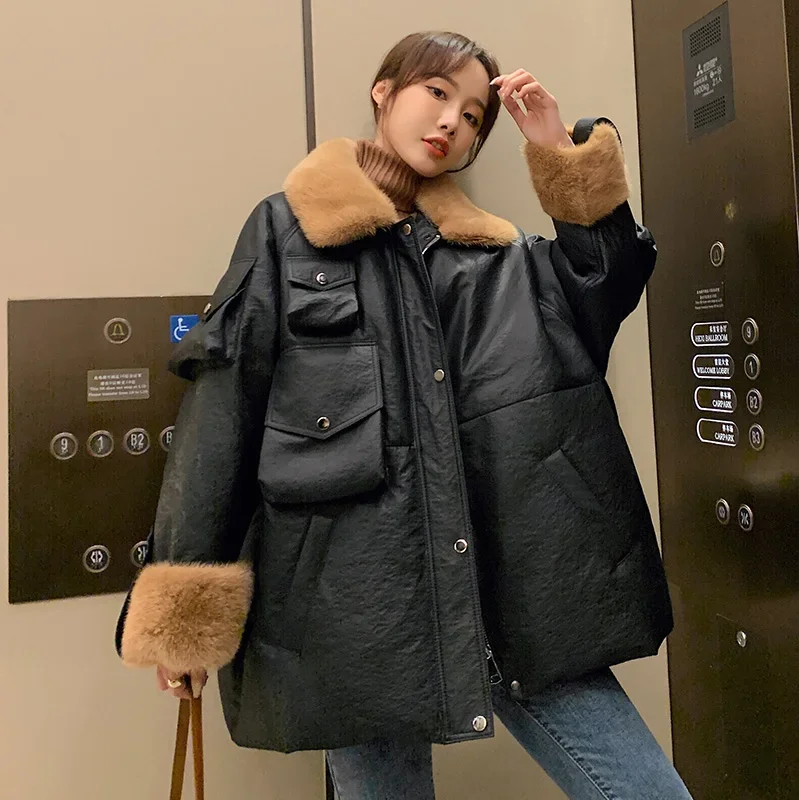 

2024 Women's Winter Down Jacket Korean Real Sheepskin Coat Female 90% White Duck Down Parkas Woman Abrigo Mujer Pph2836