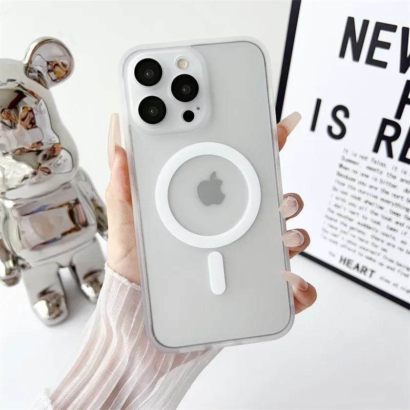 

Matte Transparent Magnetic Suction Phone Case for iPhone 16 15 14 13 12 Pro Max Wireless Charge Liquid Silicone Cover