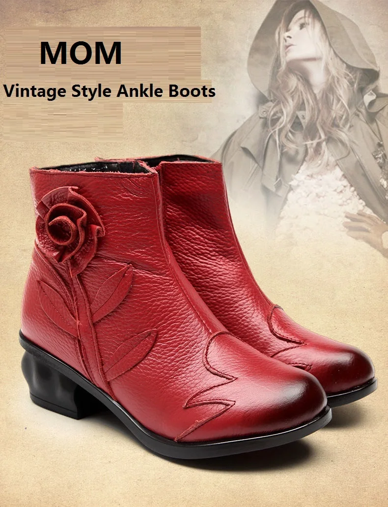 Neue Handgemachte Rindsleder Boot Damen Vintage Hohl Schuhe Frau Original Marke Stiefeletten Frauen Herbst Niedrigen Ferse Pelz Booties – Detail 2