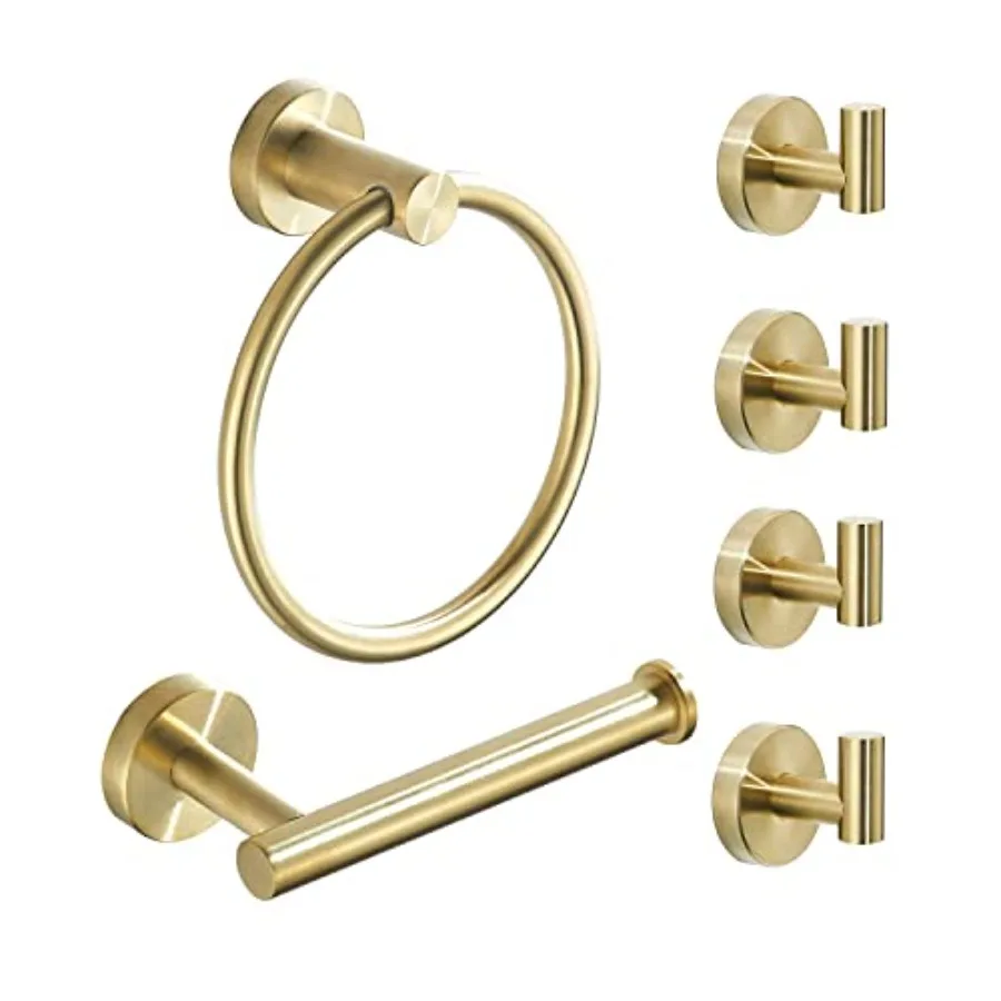 

Brushed Gold, Gold and s Hand Bathroom Accessories Kit Wall Mount Stainless Steel, 6 Pieces