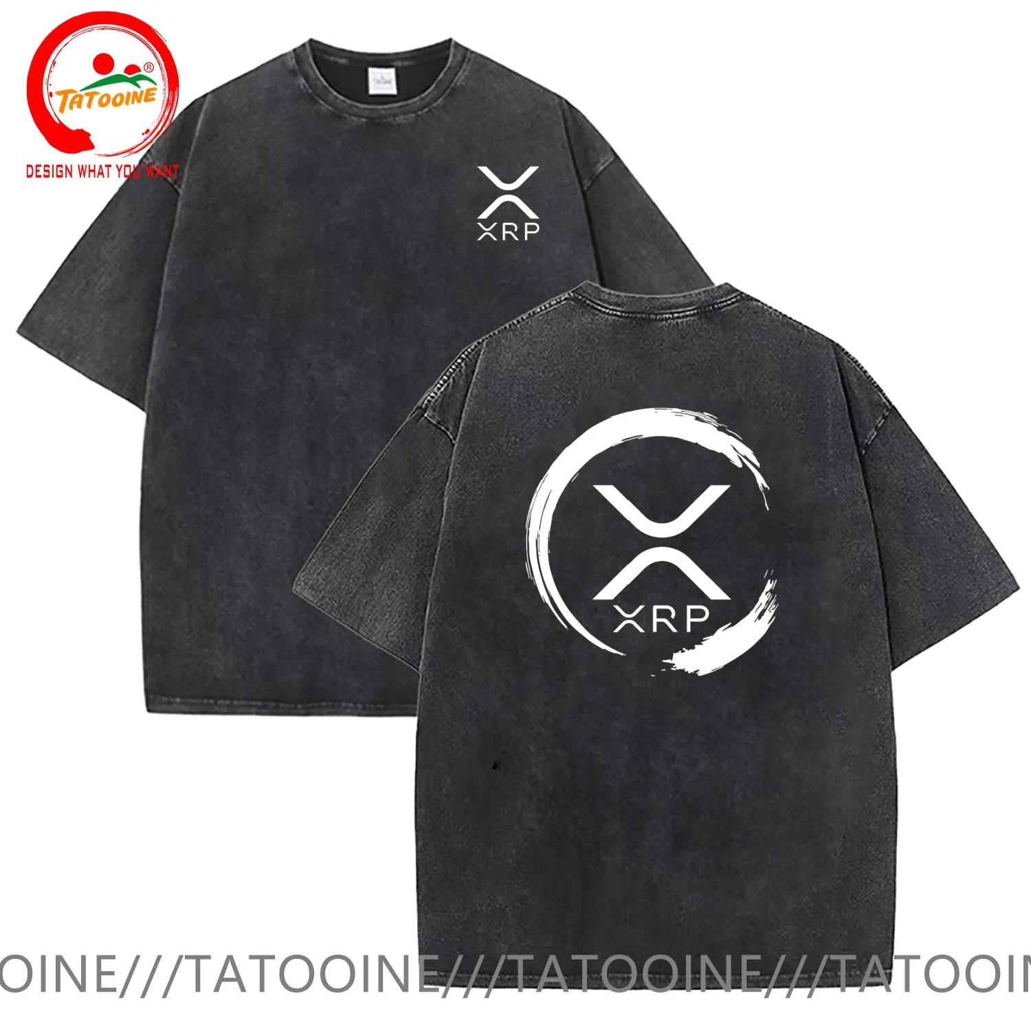 Splash Ripple XRP T Shirt Men Vintage Washed Cotton T-Shirt Stylish Clothing Tops Tee Shirt Leisure Tshirt Men's