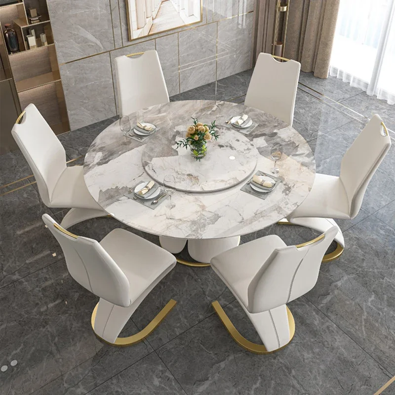 Modern Dining Room Furniture Metal Legs Marble Top Dining Tables Designs Luxury Round Expandable Dining Table Set 6 Chairs