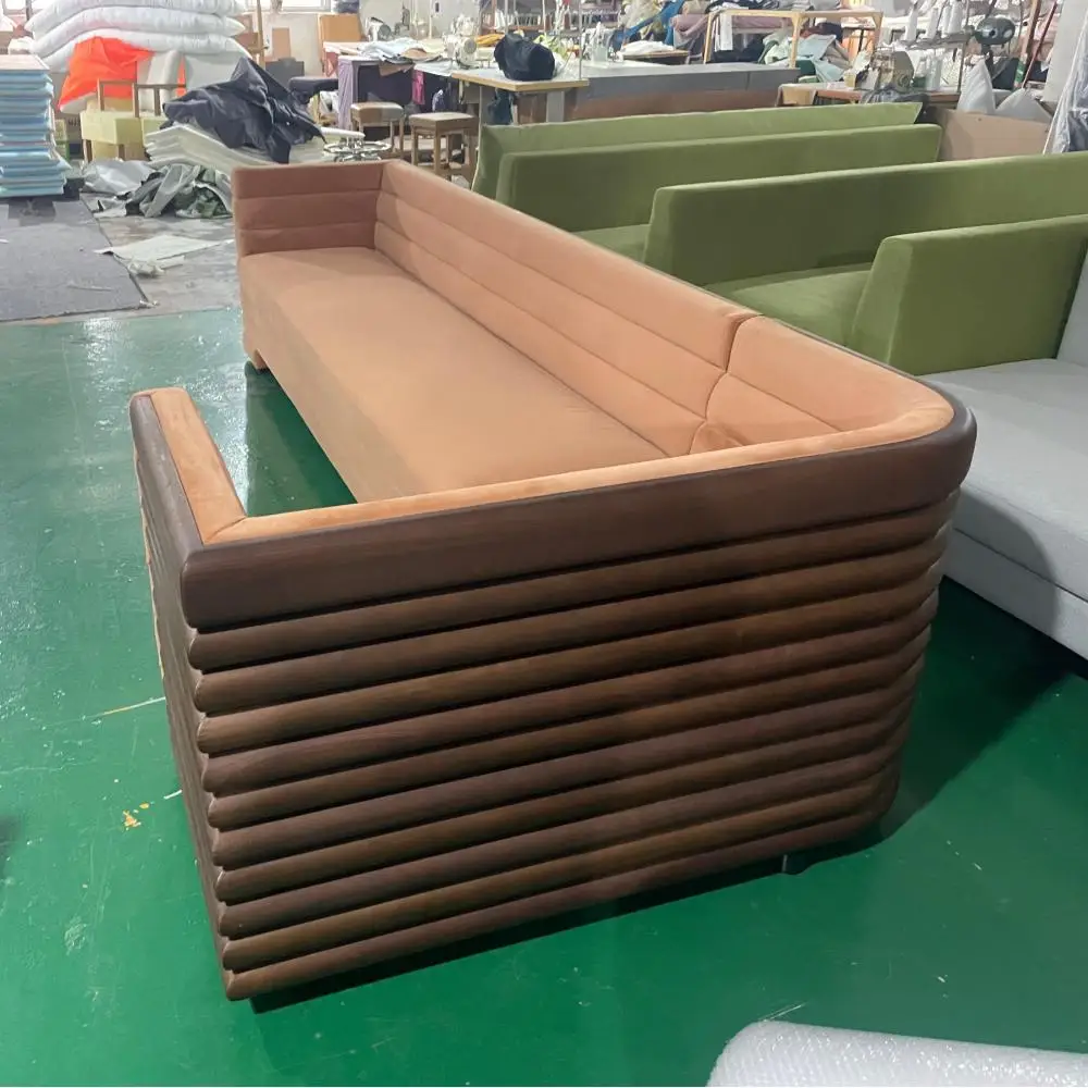 &Custom Modern Fabric L-Shape Sectional Sofa with Wooden Back Plate Design for Living Room Bedroom Hotel Use