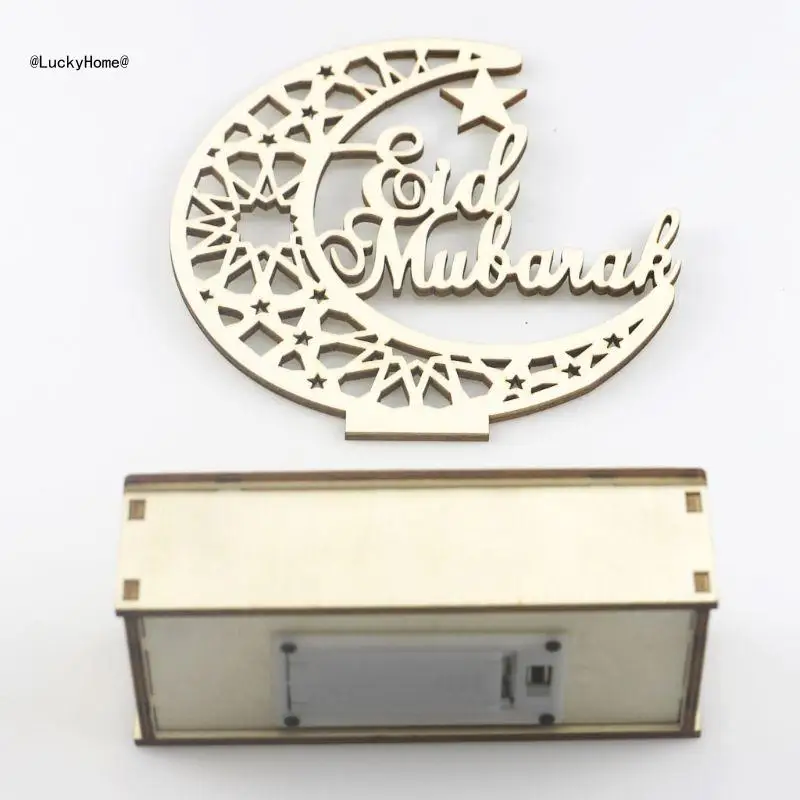 Ramadan Eid Mubarak Home Decorations Moon LED Light Wooden Ornament DIY Islam Muslim Party Supplies 11UA