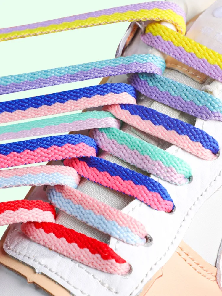 

Flat Color Stitching Shoelaces for Sneakers Macaron Hollow Woven Shoe Laces Rainbow Colorful Shoelace for AF1 Women 1 Pair