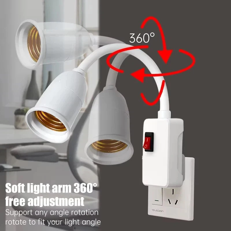 【xxx】 Direct Plug In Swivel Head E27 Socket Bulb Holder With Switch EU Plug LED Table Lamp Stainless Steel Hose Steering Lever