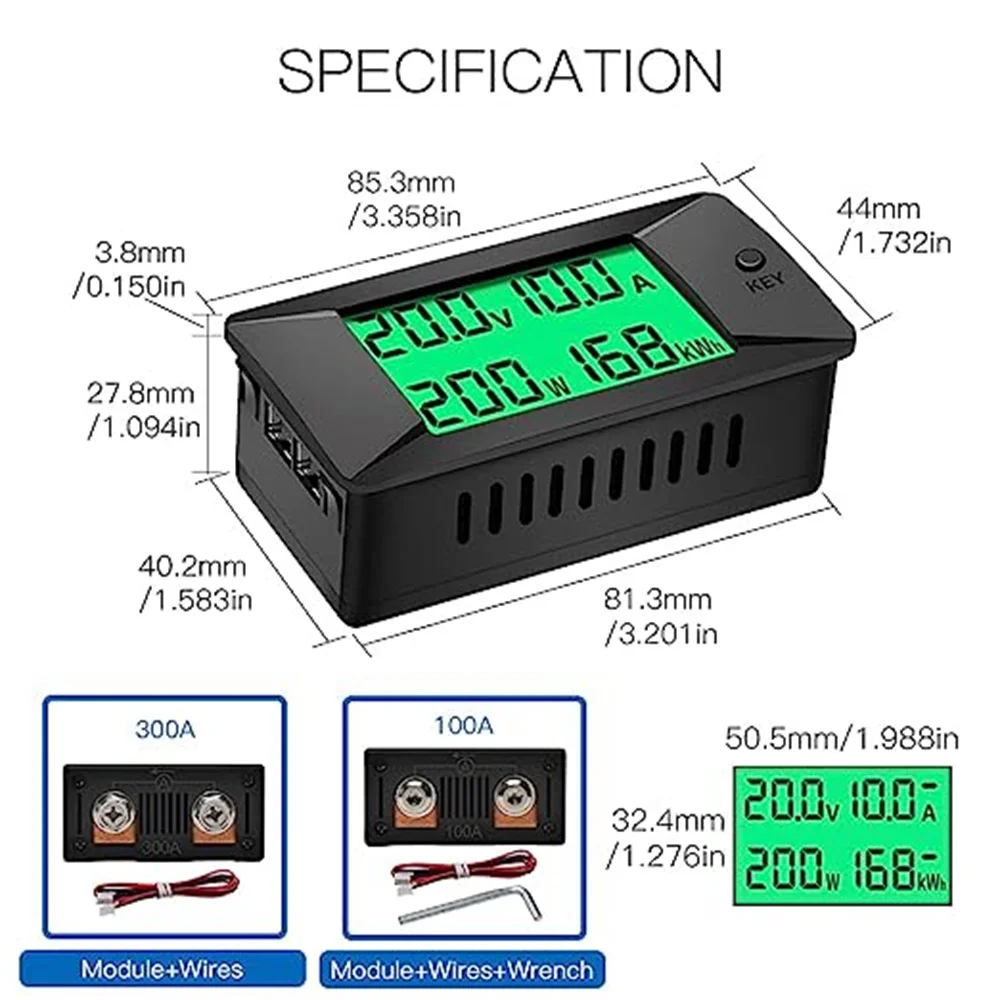 Imagem -03 - Digital Lcd Display Multímetro Tensão Atual Energia de Energia Watt Medidor Amperímetro Voltímetro Tester dc 0300v 50a 100a 200a 300a