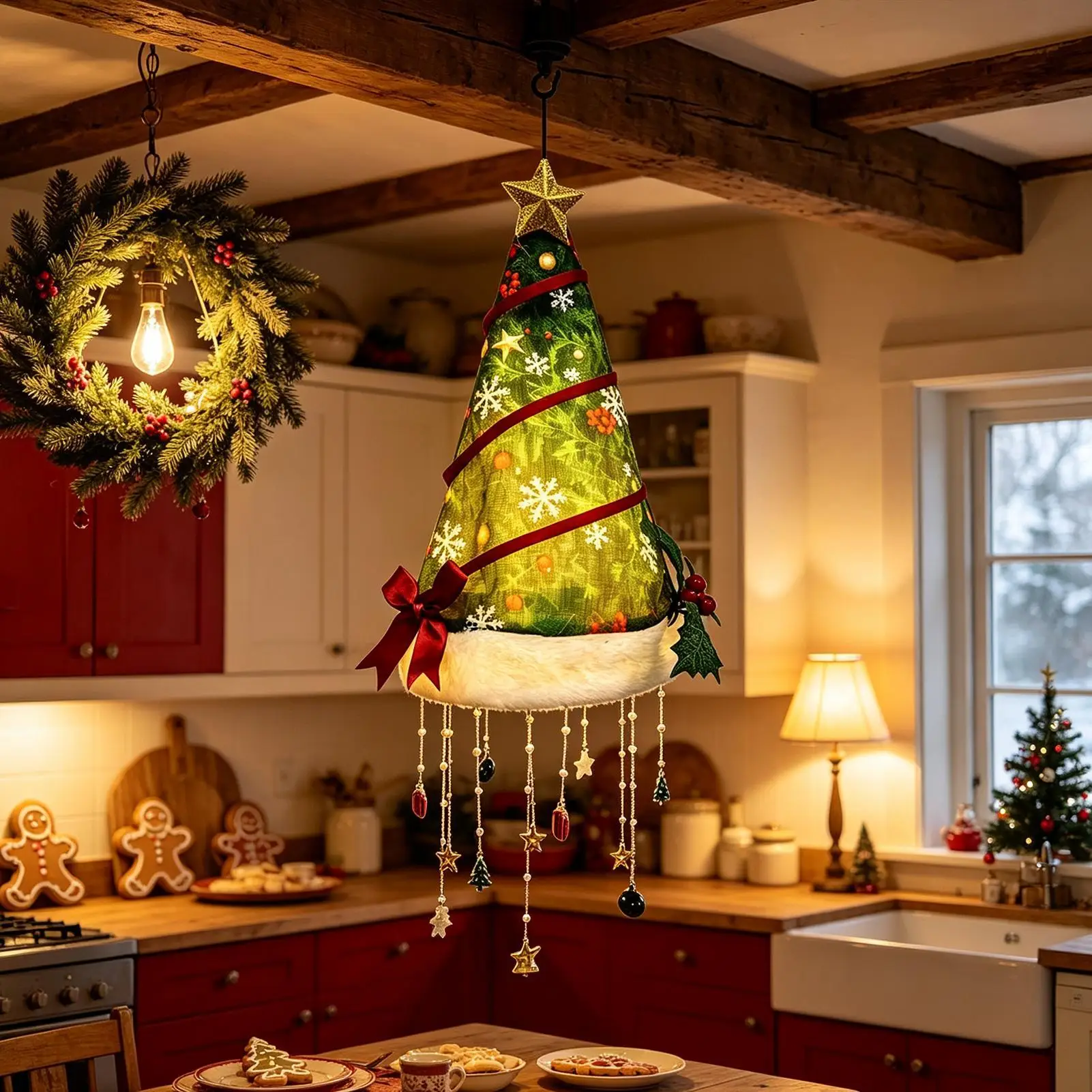 Christmas Santa Hat Hanging Lights Warm LED Light Christmas Decoration For Porch Patio Festival Party Ceiling Decor Outdoor
