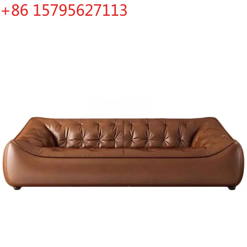 

Кожаный диван-блок в стиле ретро для гостиной, из вощеной кожи, с мягким наполнителем, прямой, в форме блока тофу