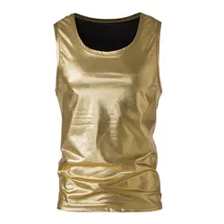 Mens Fashion Shiny Metallic Vest O-Neck Sleeveless Men Vest Breathable Club Rave Festival Clothing Jazz Hip Hop Casual Tops