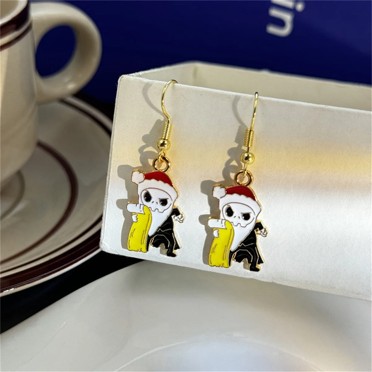 Funny Cartoon Skeleton Riding Santa Claus Drop Earrings For Women Gothic Skull Snowman Ghost Christmas Earrings Party Jewelry