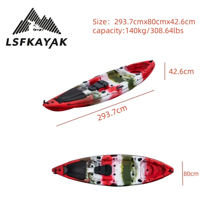2025 New 2.9 Meter Factory Wholesale Single Fishing Kayak Water Sports Featuring PE Hull Paddle Accessories For One Person Use