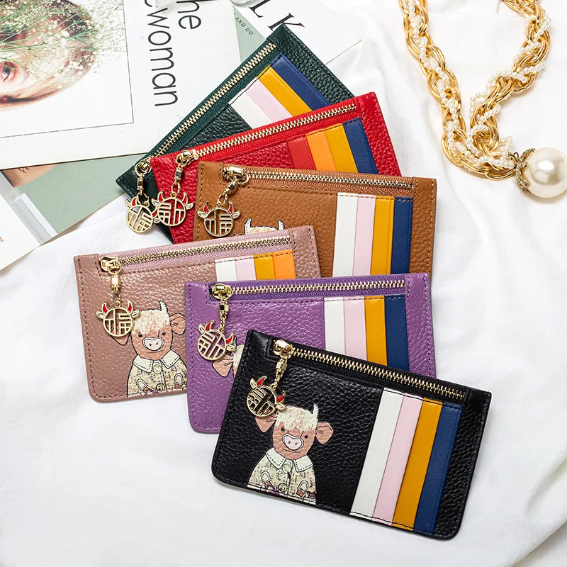 Card bag ultra-thin zipper purse simple fashion color contrast small document bag