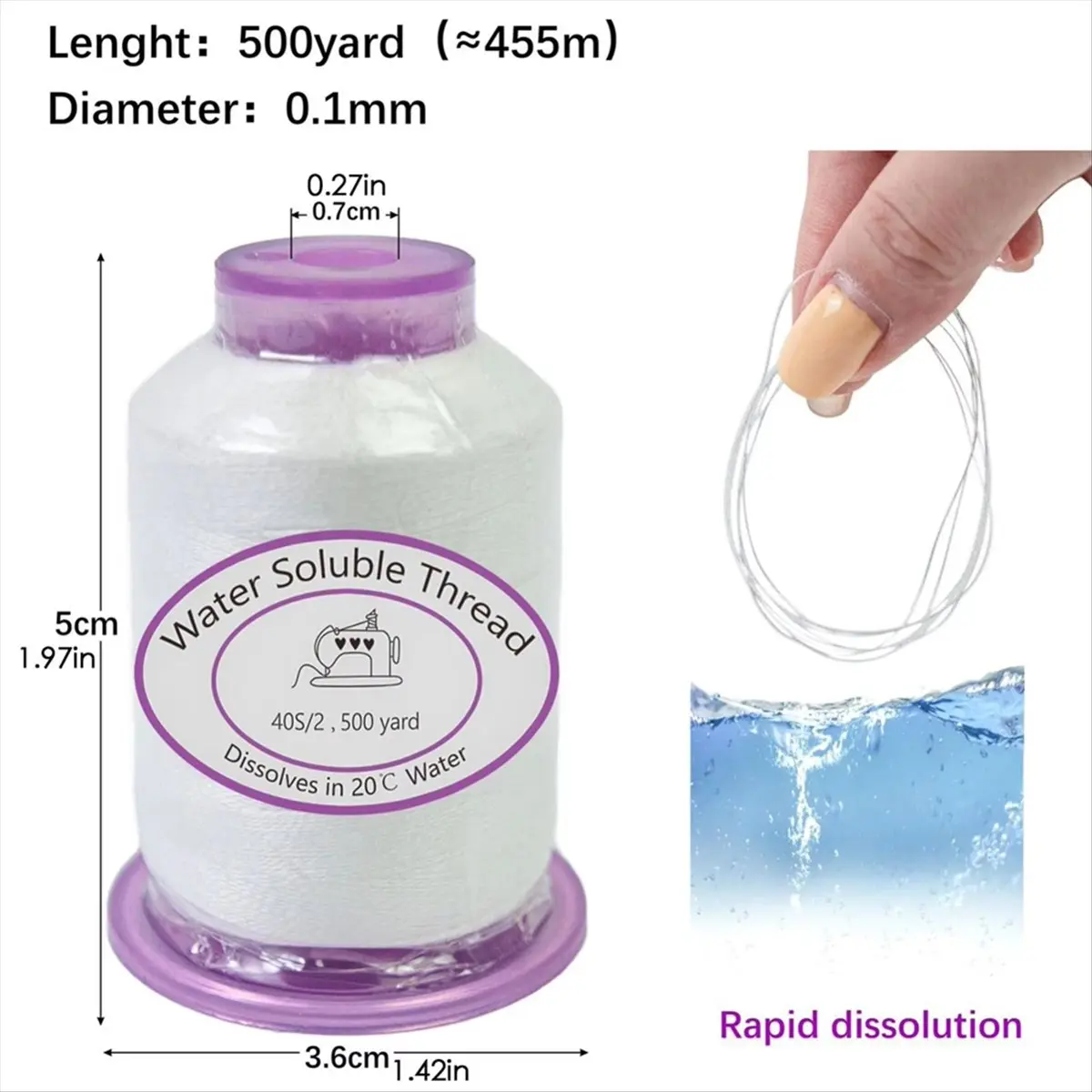 ABNQ Thread for Sewing Machine 1492.7ft Water Soluble Sewing Thread Dissolvable Cord for Costume Making Fabric Art Crafts