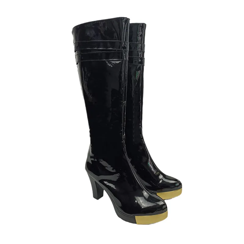 Anime Hypnosis Mic -Division Rap Battle- Kadenokōji Ichijiku Cosplay Shoes Black Long PU Leather Boots For Halloween Carnival