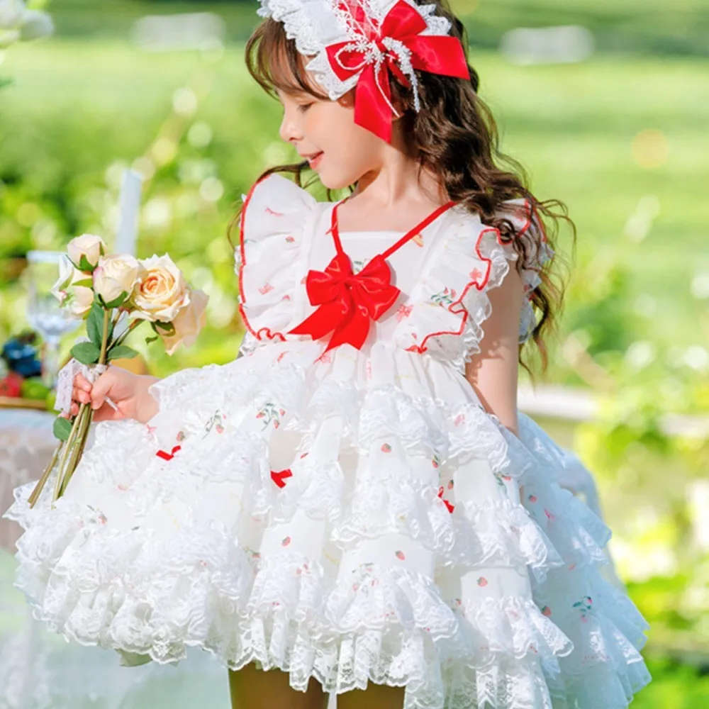 Summer New Children's Girl Baby Cute Flower Cake Multi layered White dress Children's Lolita  платья летние