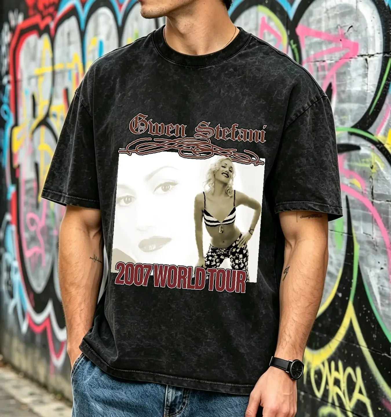washed T Shirt VTG Gwen Stefani Akon The Sweet Escape 2007 World Tour Size M vintage Washed Stretched Top For Everyday Wear