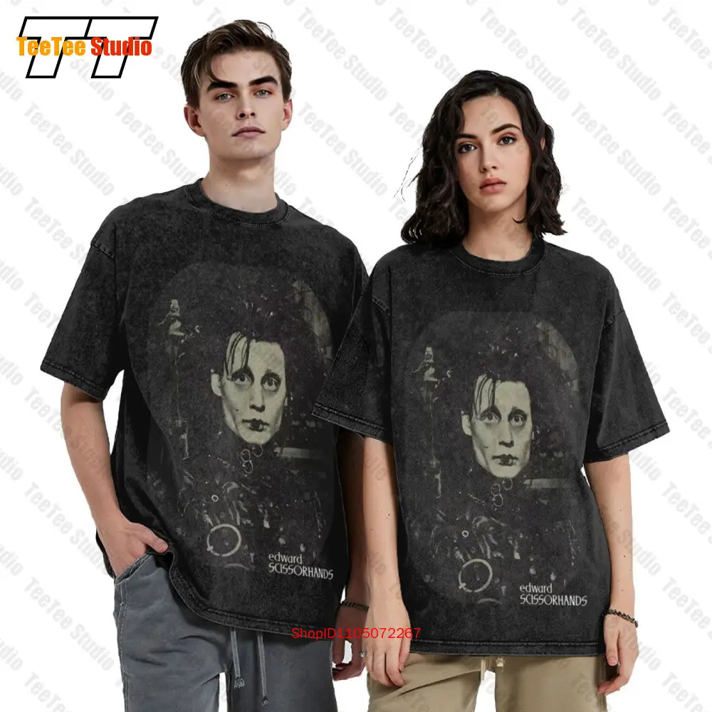 تي شيرت Edward Scissorhands Vintage كبير الحجم للرجال مرخص كلاسيكي 80S Movie أسود 1Z1N