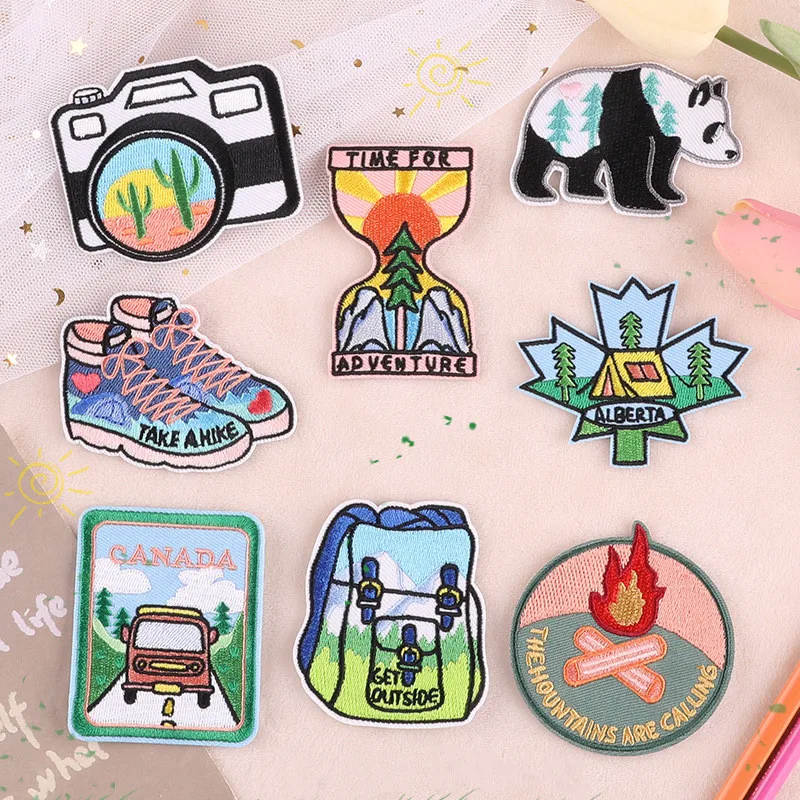 Camping Travel Panda Scout Tent Mountain Backpack Embroidered Accessories Badge Patches for Clothing Iron on Hat Bag Suitcase