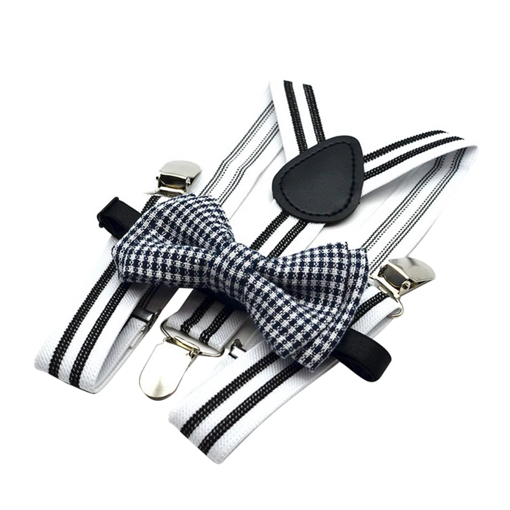 Gestreifte Hosenträger für Herren mit Fliege, robuste Hosenträger mit Clip-Riemen