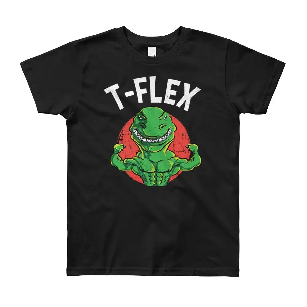 8Yo To 12Yo Boys Tyrannosaurus Rex T Shirt Cute Boy Funny Pun Dino Weightlifter S Weightlifting Flex Flexing