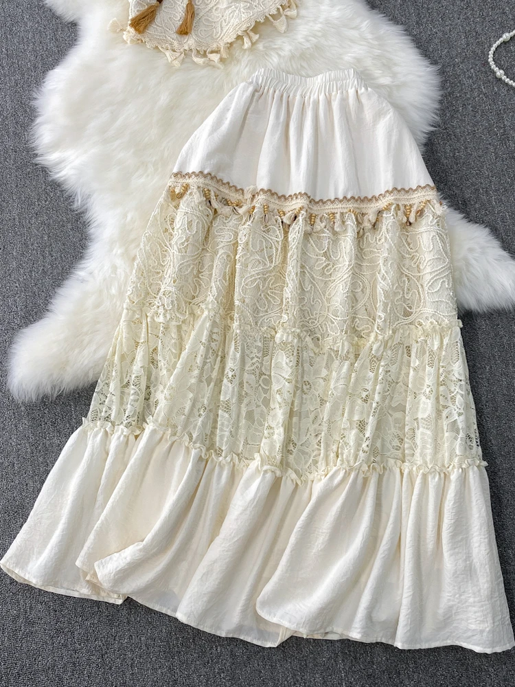 المرأة تقسم شرابة هيم تصميم سترة عالية الخصر مظلة كبيرة تنورة المرأة الجديدة تطريز أنيق أنيق قطعتين مجموعة #3