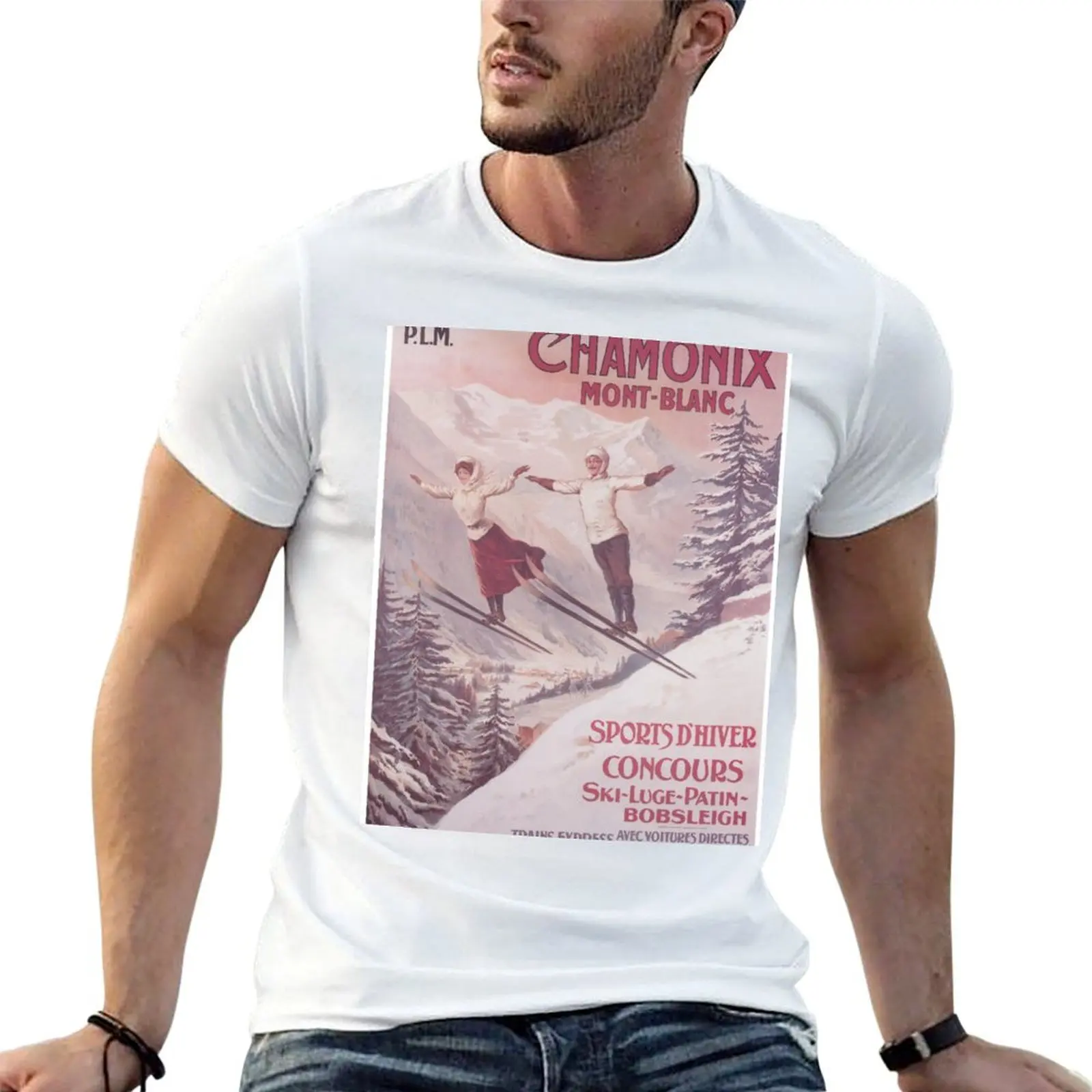 Chamonix, Mont Blanc, France, Vintage Ski Poster T-Shirt Blouse fashion shirts tshirts for men