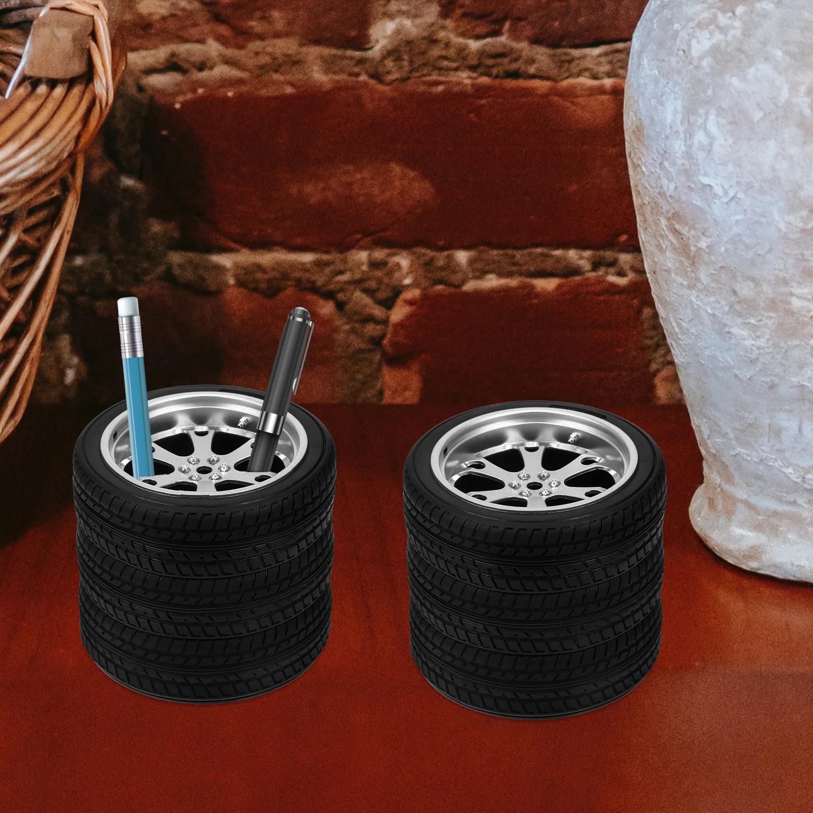 

PVC Material Car Tire Shop Decor Storage Pen Holder Pencil for Desk Stand Holders Simulation Design