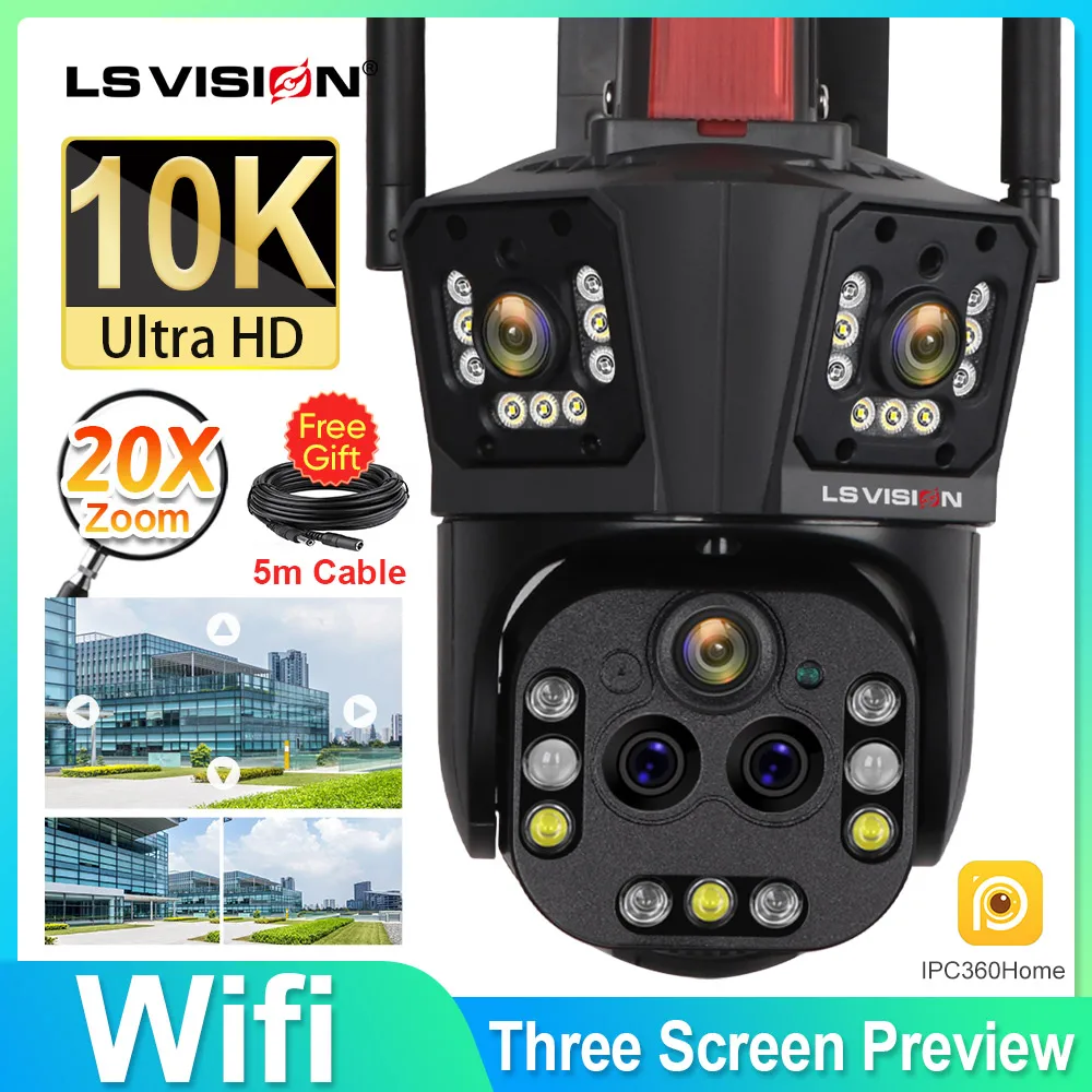 LS VISION Wifi Survalance Camera Outdoor 20X Optical Zoom Auto Tracking PTZ IP Cam 5 Lens 3 Screen Waterproof Security Cctv 