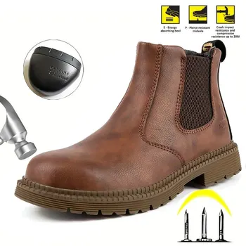 Waterproof safety boots men steel toe shoes work anti-smash anti-puncture indestructible sports protective safety shoes