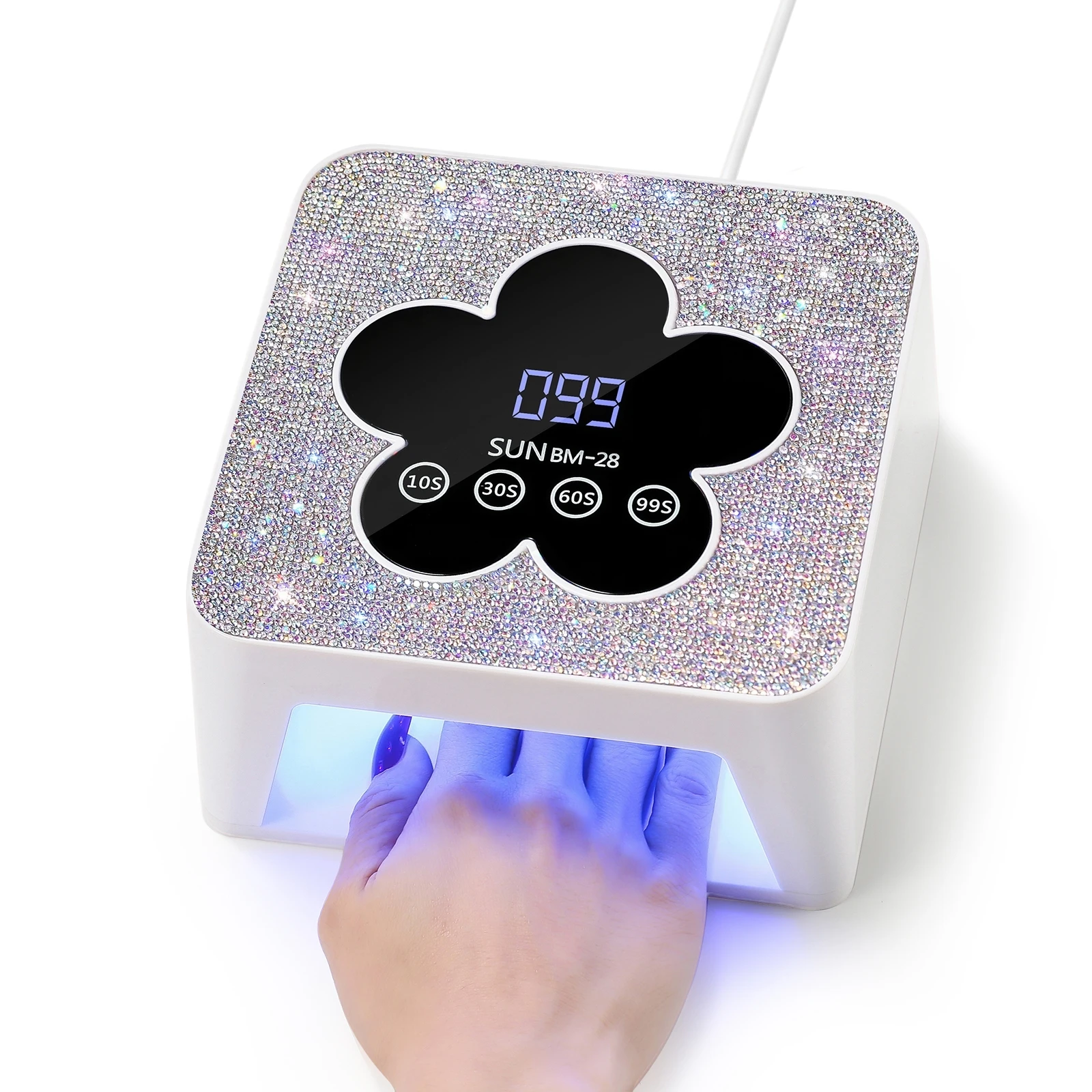 UV Nail Lamp, UV Light for Nails, Rhinestone Decor LED Nail Dryer with 4 Timer Setting, Smart Sensor USB‑C Nail Curing Lamp