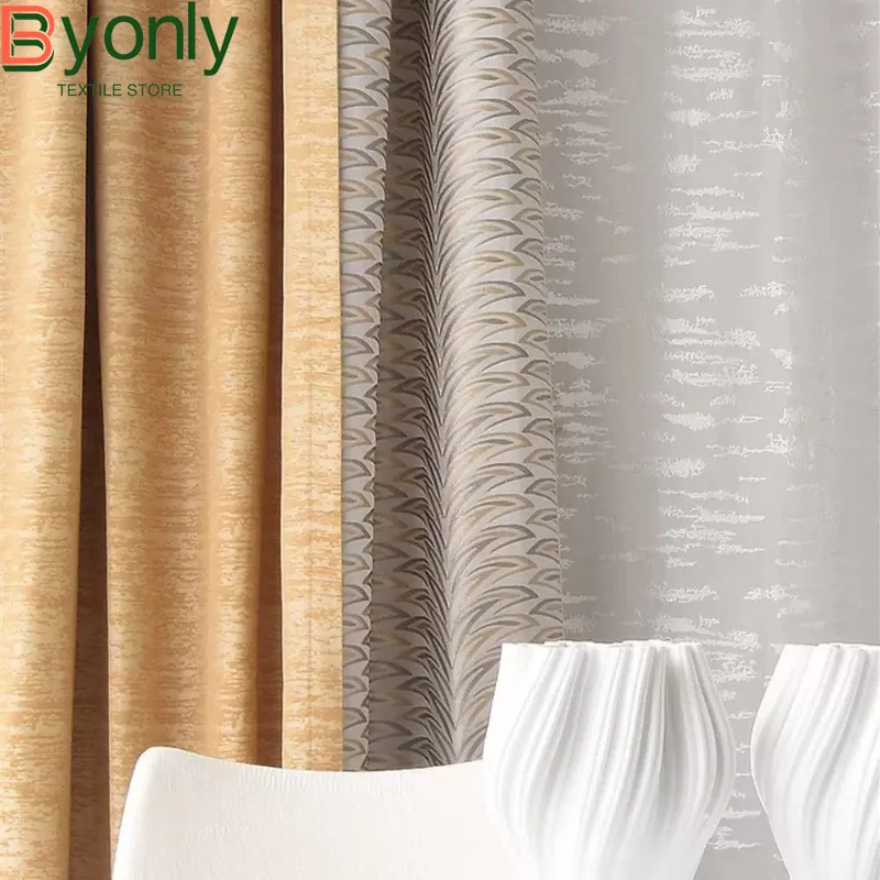 Customized Villa Gold Jacquard Thickened Splicing Curtains for Bedroom Living Room French Window Balcony Valance Partition