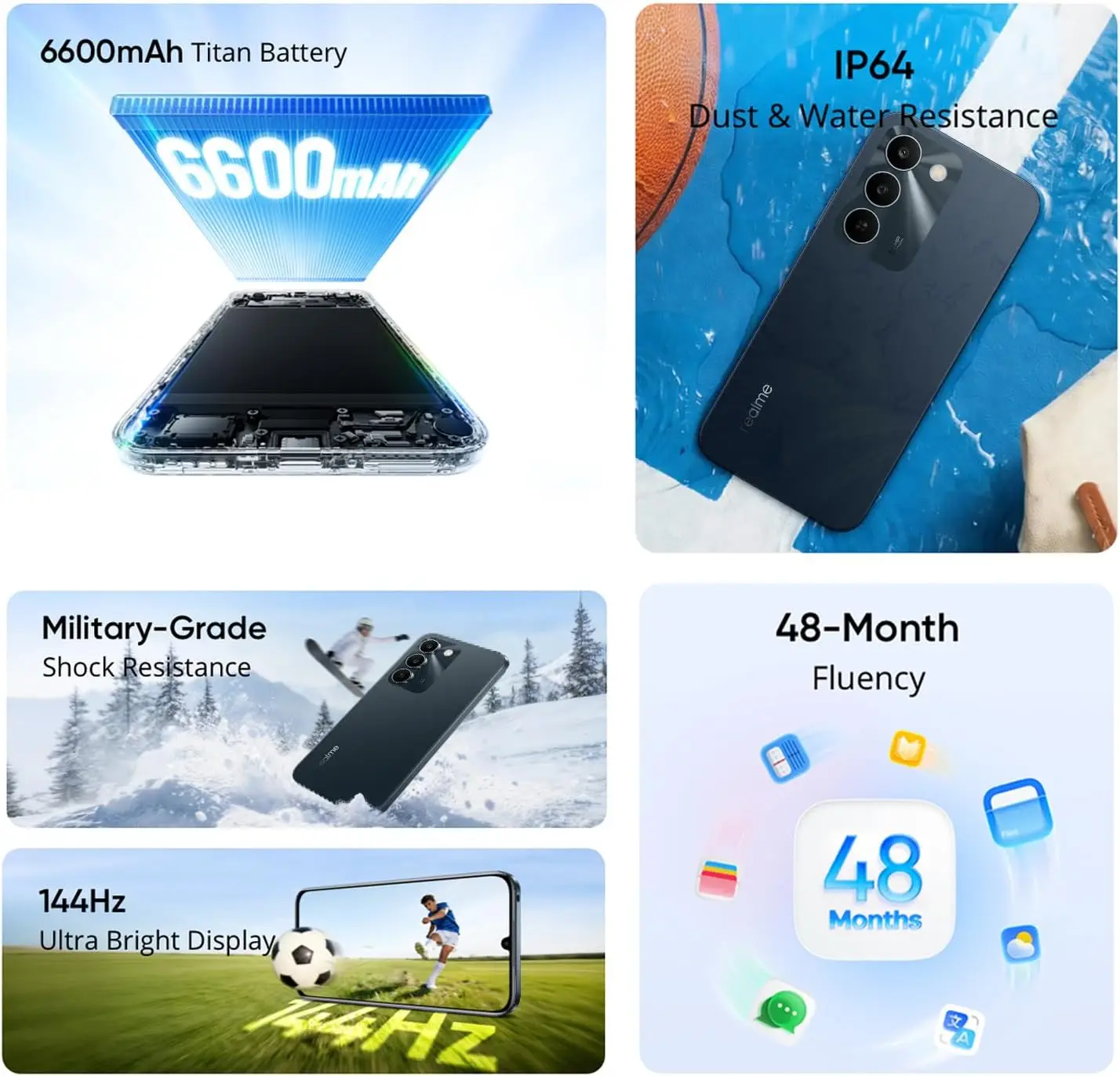Móvil realme C100 5G Batería 6600mAh Pantalla 144Hz IP64 Doble SIM 4GB+128GB Android 16 Teléfono Móvil Resistente para Europa 4