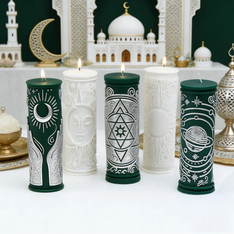 Moldes de Silicona para Velas con Diseño de Luna, Sol y Estrellas Celestiales, 5 Estilos de Diseño de Pilar Esotérico Bohemio, Moldes de Resina para Manualidades, Decoración para Ramadán y Eid