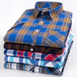 Plus size 8xl thin 100%cotton short sleeve shirts for men slim fit casual plain shirt fashion plaid tops korean popular clothes