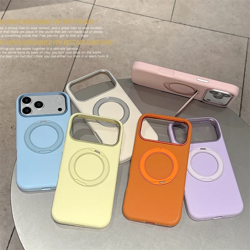 

Cute Liquid Silicone Phone Case with Magnetic Ring Stand For iPhone 14 15 16 17 Pro Max Multi-Color Protective Cover For Girls W