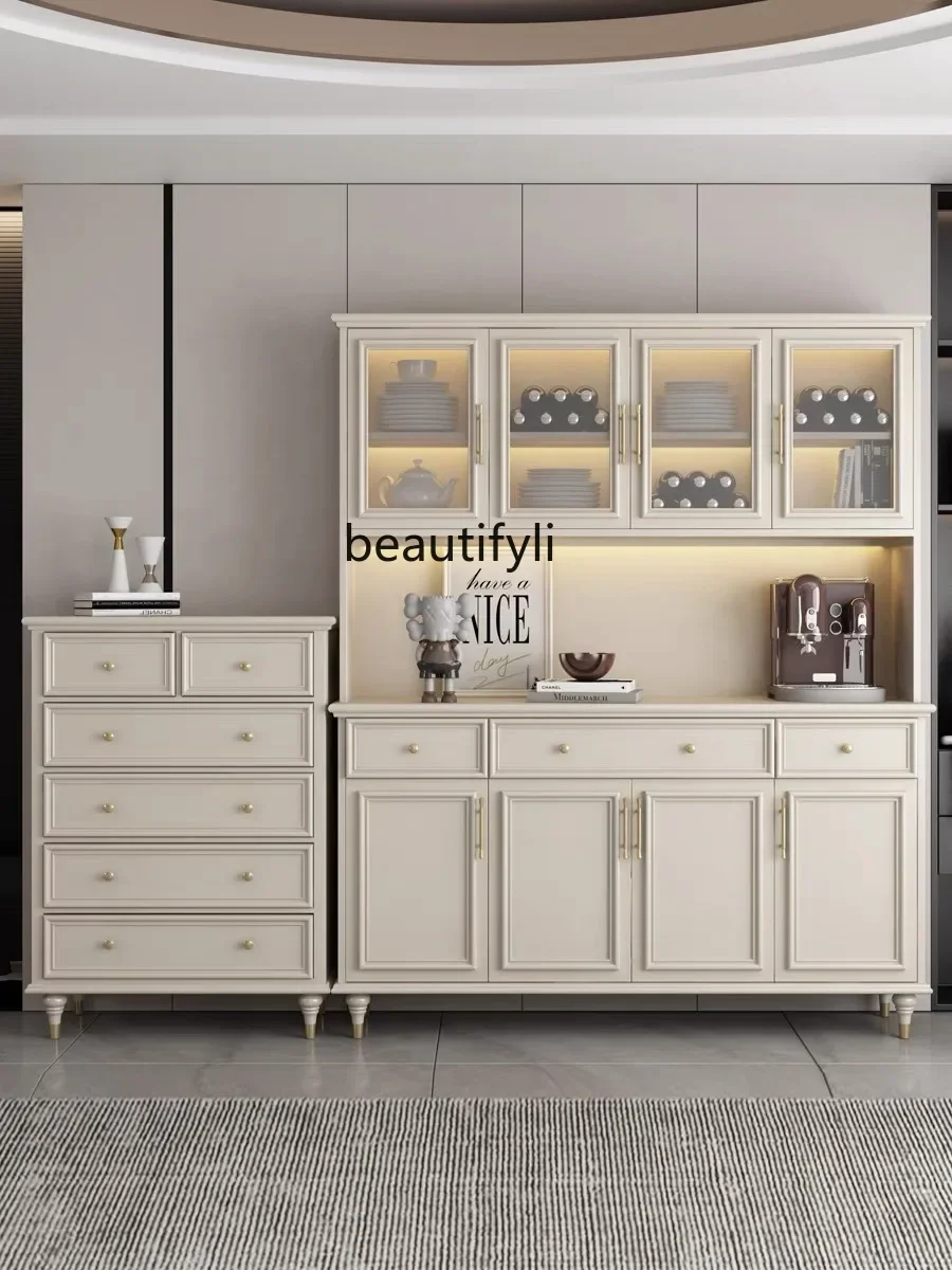 خزانة جانبية من الخشب الصلب الأمريكي، خزانة مشروبات جدارية مدمجة، خزانة شاي مطبخ فاخرة #4