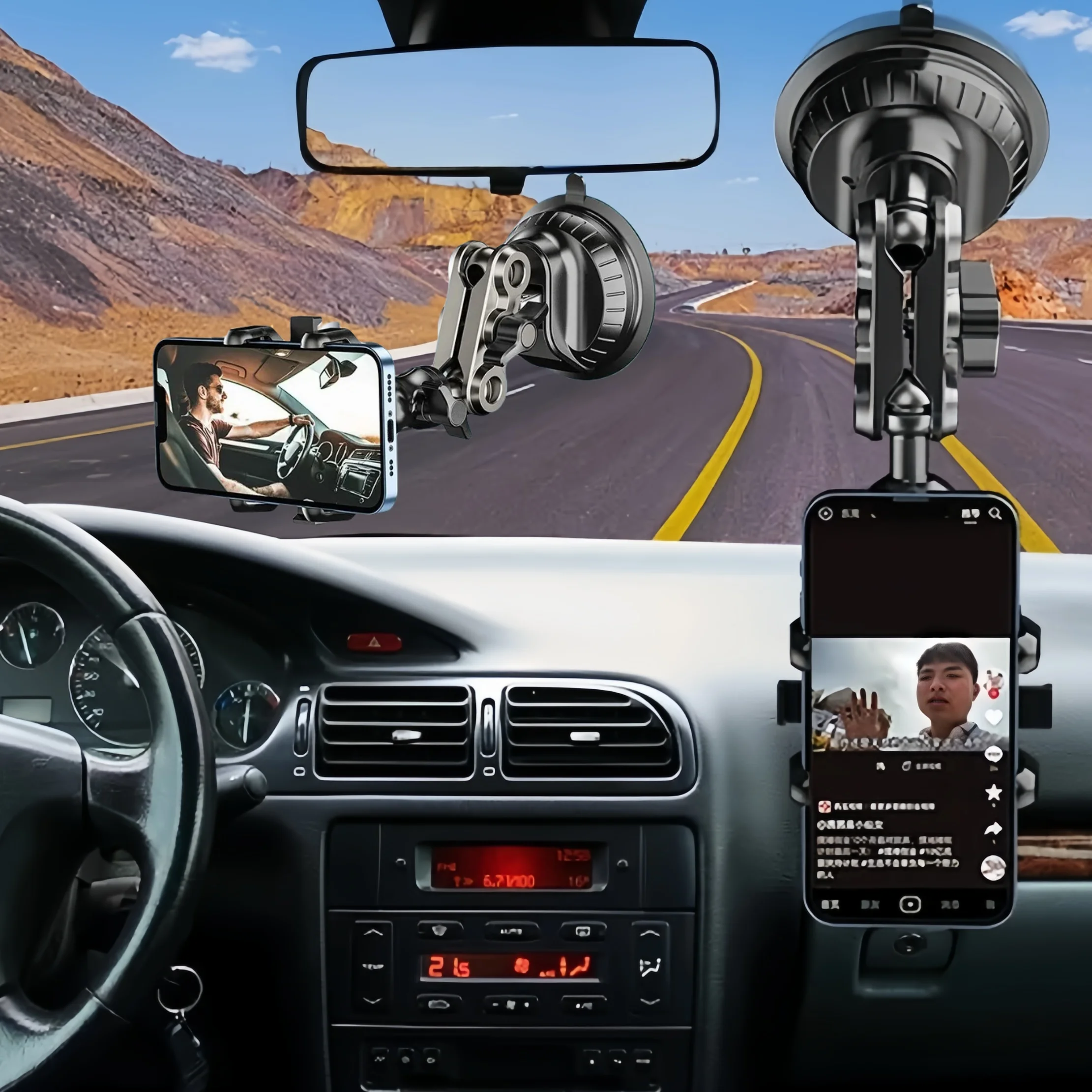 

Professional Car Phone Holder Strong Suction & Stable Clamp Metal Arm 360° Adjustable Car Phone Mount Camera-Specific