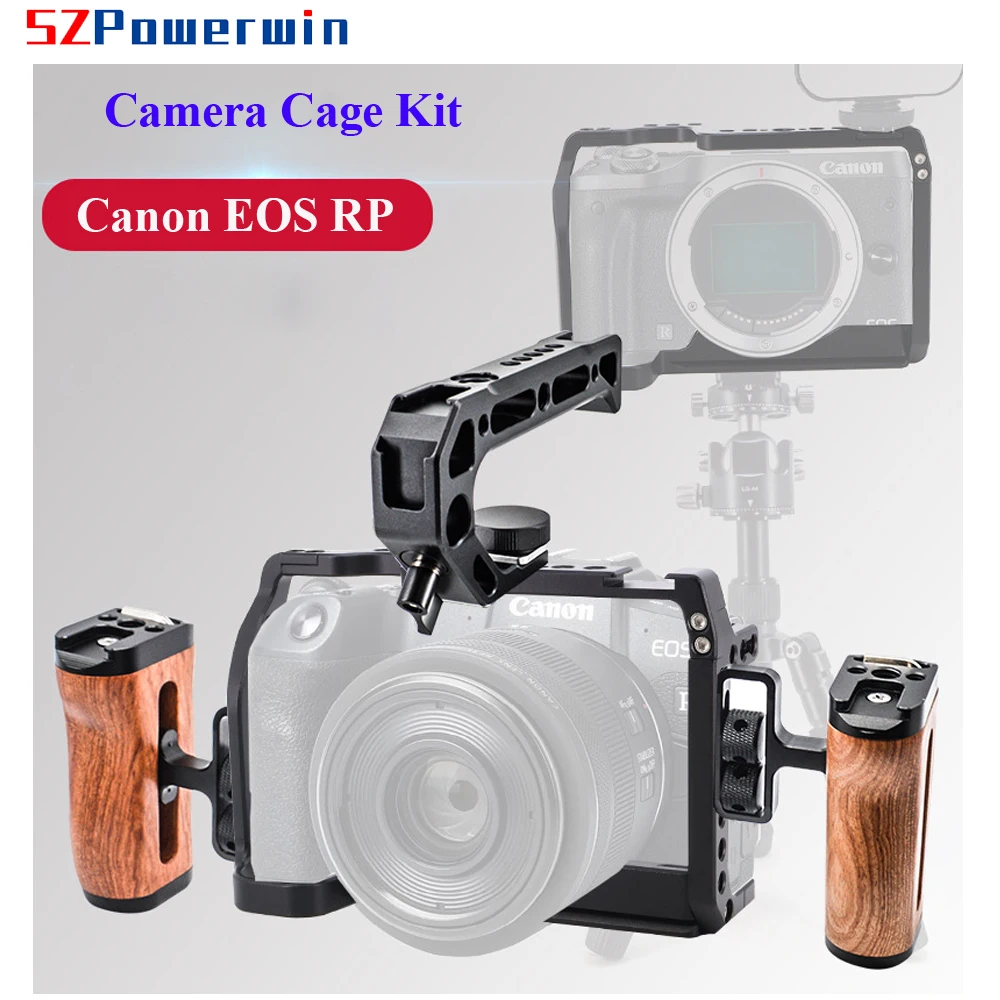 Powerwin Camera Cage For Canon EOS RP with wooden Handle Rig Kit Aluminum Alloy Multifunctional Arri Locating Screw