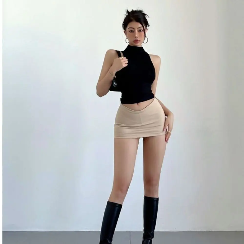 Fashion Polyester Package Hips Mini Skirt Solid High Waist Women's Mini Skirt Simple Sexy Package Hip Skirts Ladies