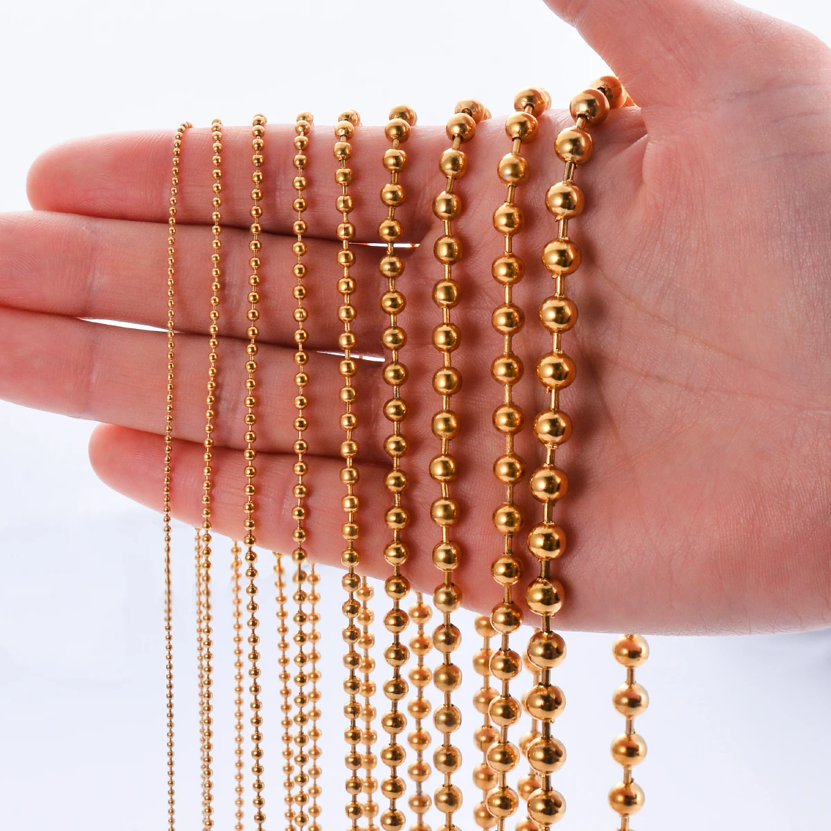 1 قطعة واسعة 1.2-6 مللي متر الذهب 18 كيلو مطلي الفولاذ المقاوم للصدأ الكرة سلسلة قلادة ل قلادة أو الكلب العلامات سلاسل صنع المجوهرات دروبشيبينغ