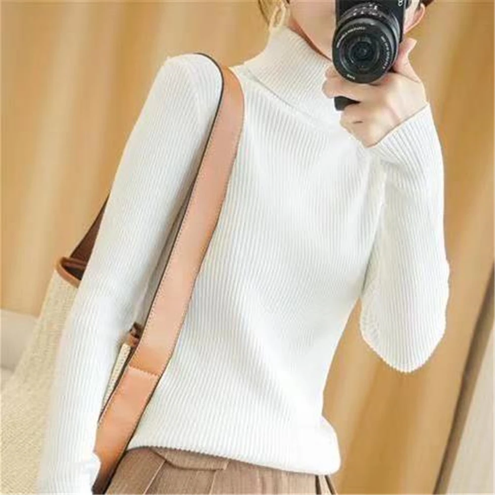 Stretch Autumn Winter Knitted Jumpers Tops Turtleneck Pullovers Casual Sweaters Women Shirt Long Sleeve Tight Sweater Girls