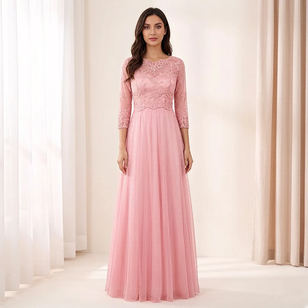 

Платье для матери невесты из фатина с аппликацией, длинными рукавами, вырезом-лодочкой, вечернее, для выпускного, в пол, на молнии, больших размеров