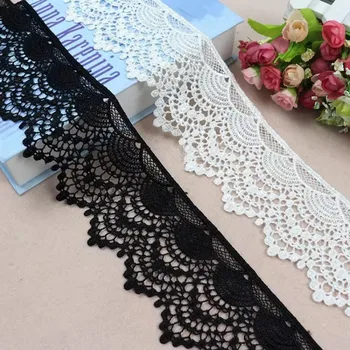 (1 yards/roll)High quality black and white water-soluble flower fabric cut-out skirt curtain embroidery cotton lace accessories