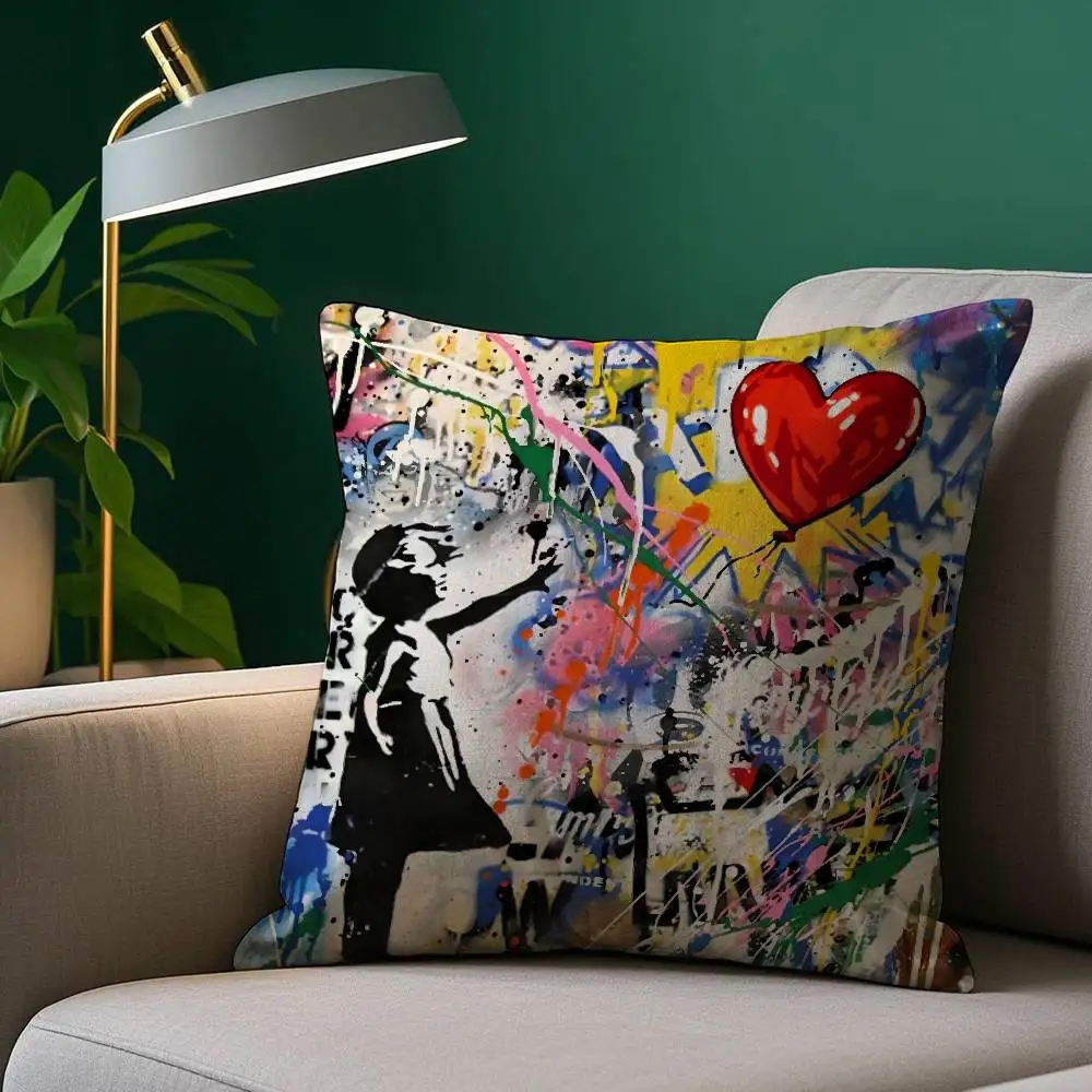 B-Banksy G-Graffiti Art Pillow Case Plush Fabric Soft Pillowcase Double Sided Print Sofa Cushion Cover Throw