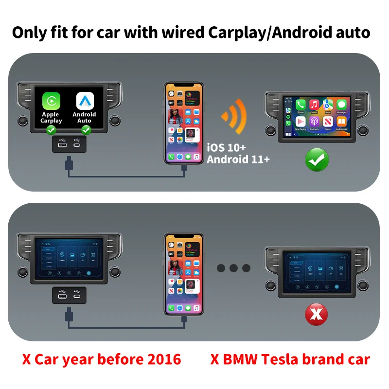 Phoebus Link 2 in 1 Mini CarPlay Wireless Adapter Seamless Integration Android Auto For Apple USB Type-C Dongle in Universal Car