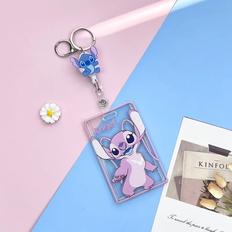 Disney Stitch-kaarthouder met sleutelhanger Hoes Student Cartoon Anti-verloren transparante kaarthouder Kid Anime-kaarthoezen Hanger