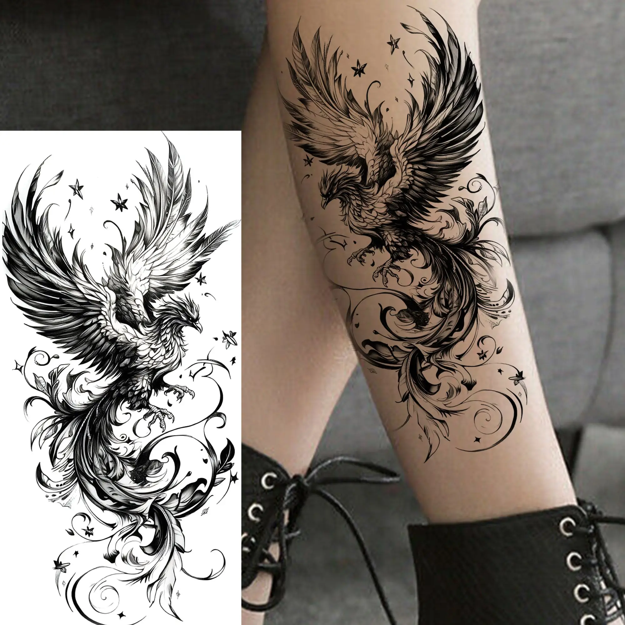 1 Sheet Gorgeous Phoenix Butterfly Temporary Tattoos For Women Waterproof Flowers Tatoos Realistic Fake Tattoo Sticker Last Long