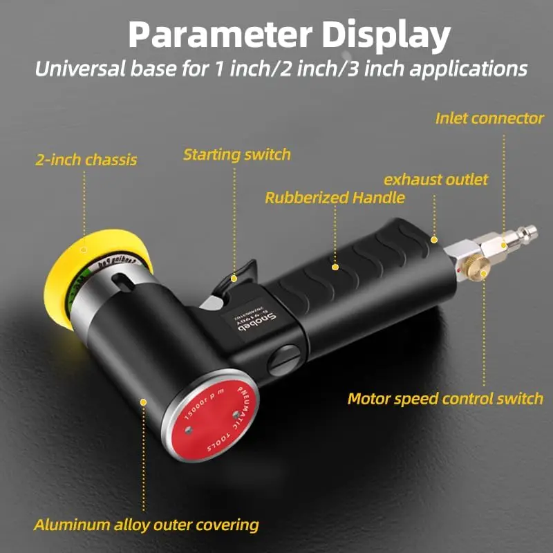 1/2/3 Inch Random Orbital Air Sander, Mini Pneumatic Sander for Auto Body Work, High Speed Air Powered Polisher Air Tools Micro