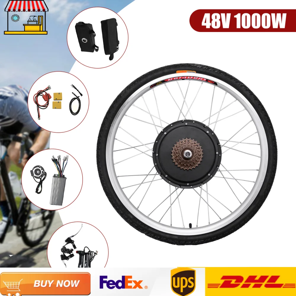 Kit de conversion de vélo électrique pour roue arrière 26" 48 V 1000 W – Ensemble de moteur de vélo électrique sans balais haute performance